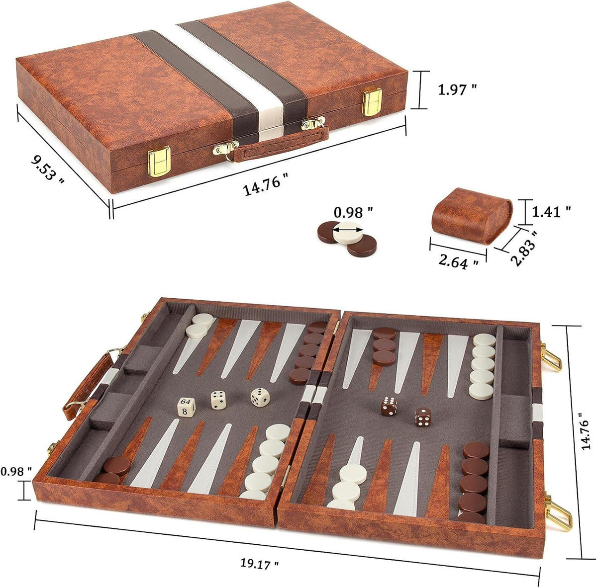 15 Inches Classic Backgammon Set with Leather Case O256671