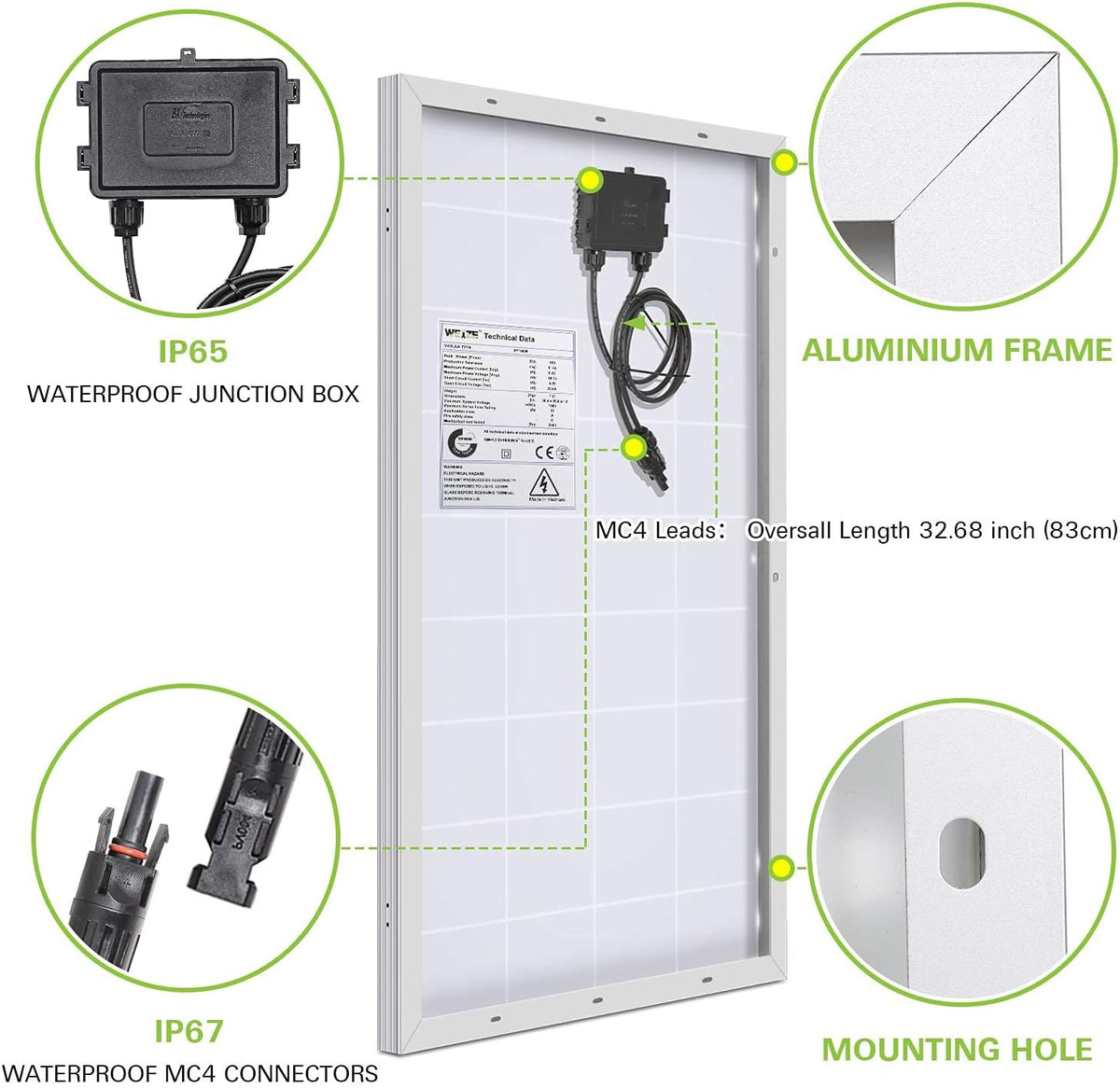 100 Watt 12 Volt Monocrystalline Solar Panel E7125
