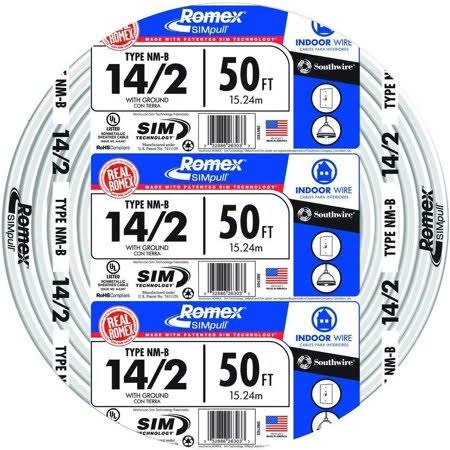 50' 14/2 with Ground White Indoor Electrical Wire NM-B M9882