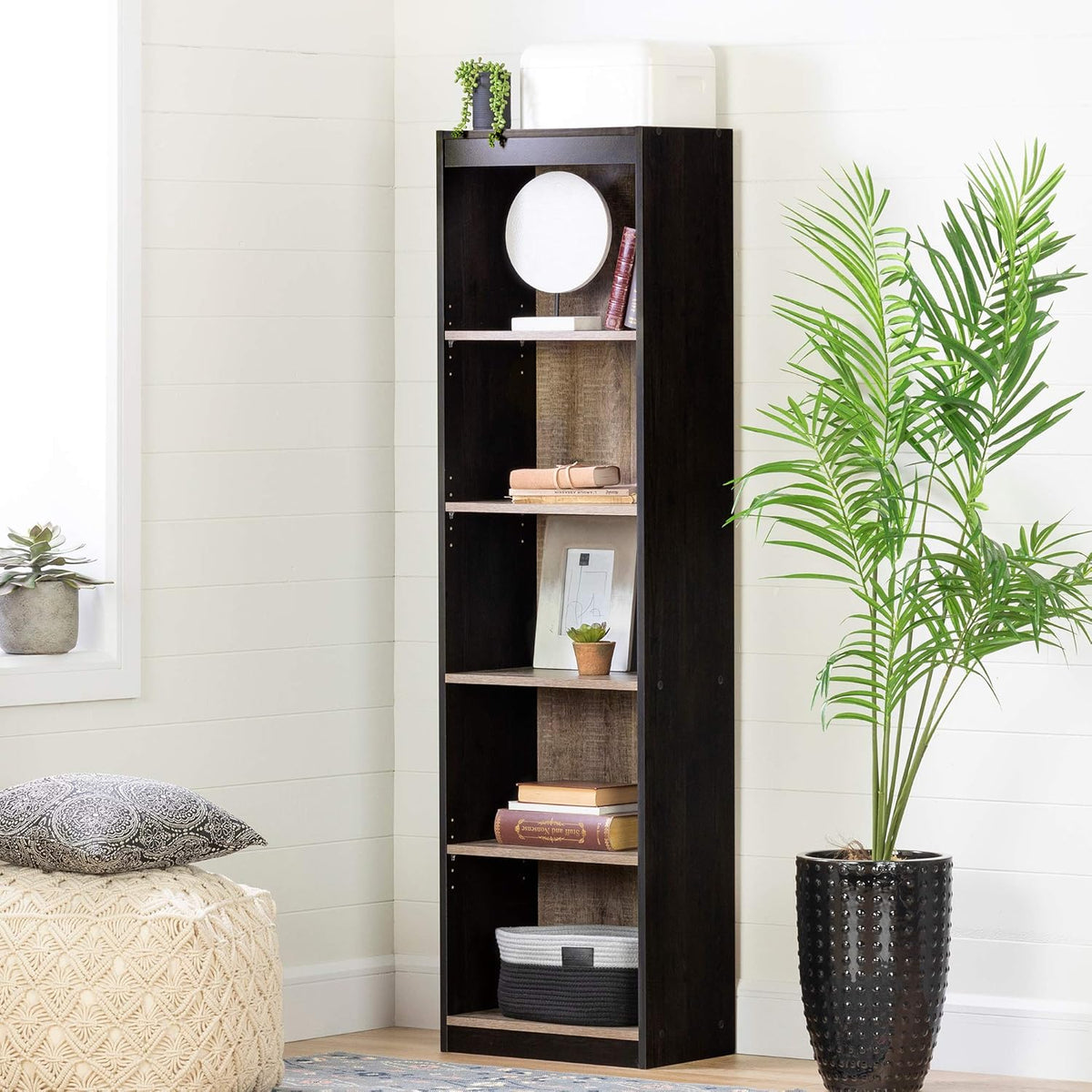 5-Shelf Narrow Bookcase Pure White T513391