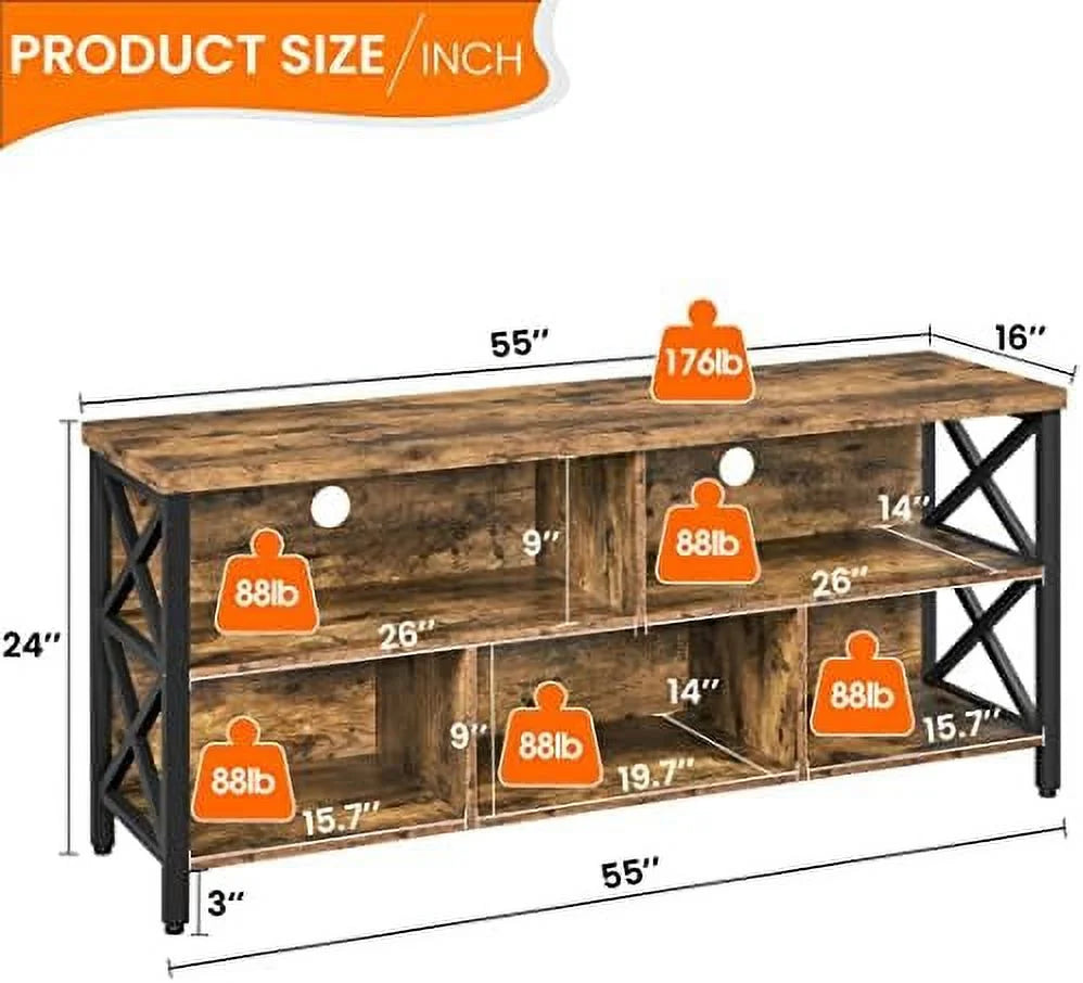 Industrial Wood and Metal TV Stand with Cabinet T317