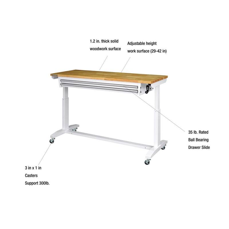 White Adjustable Height Work Table with 2 Drawers K1209
