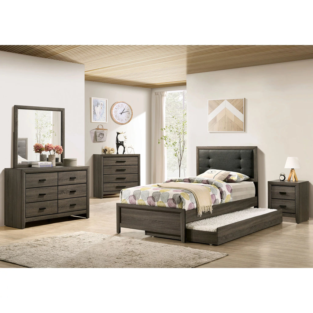 Grey Solid Wood 2-Drawer Nightstand N902