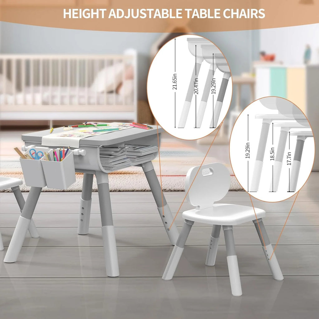 Kids Adjustable Height Wooden Table and Chair Set I397128