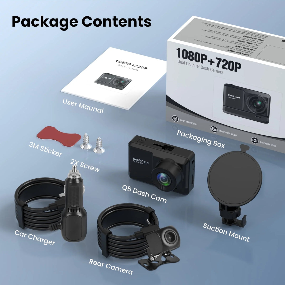 Dash Cam Front and Rear 1080P Full HD W550