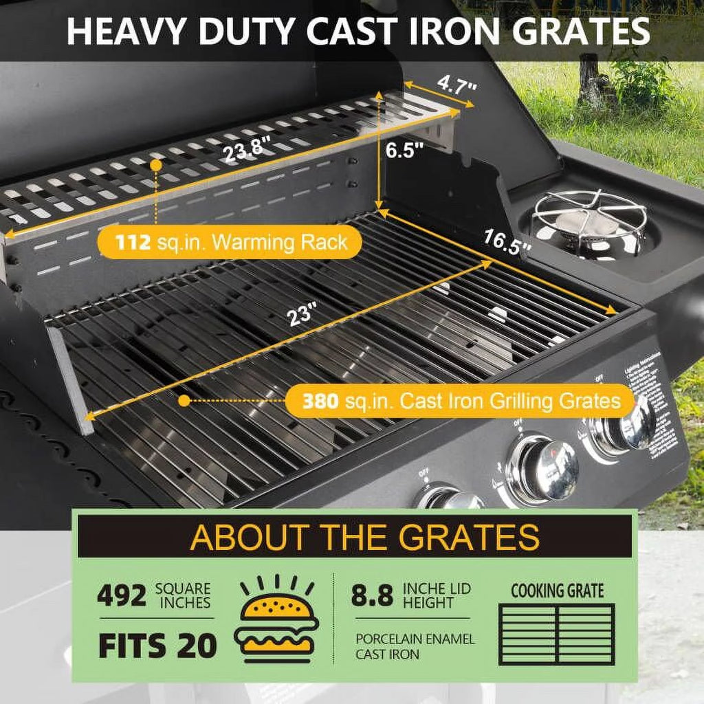 4-Burner Propane Gas Grill with Side Burner O52990