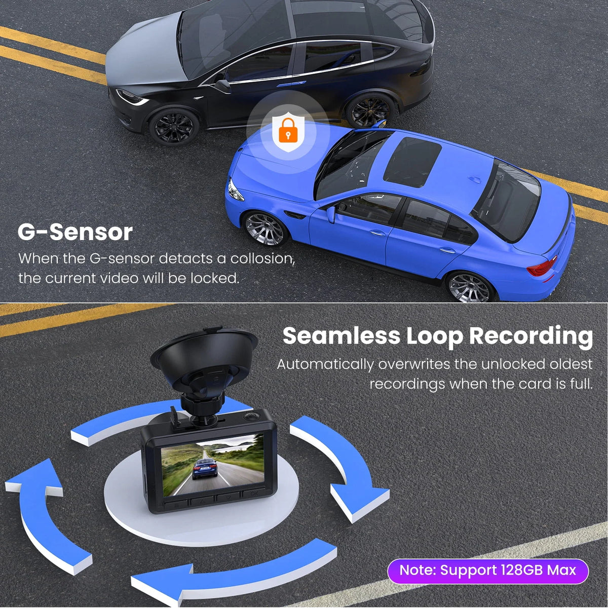 Dash Cam Front and Rear 1080P Full HD W550