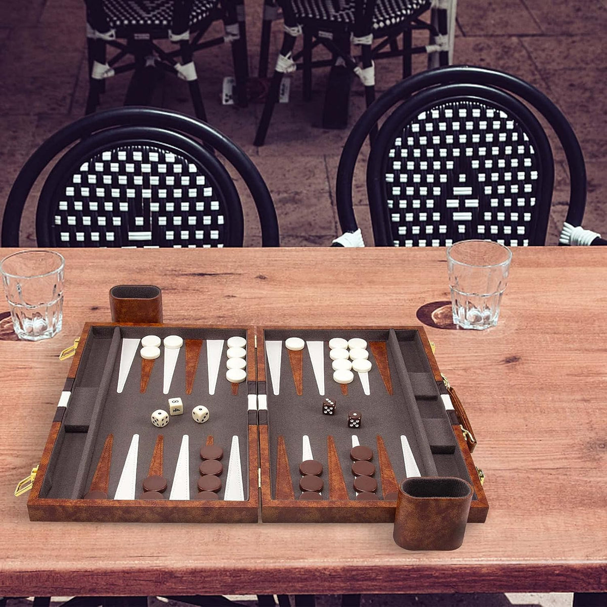15 Inches Classic Backgammon Set with Leather Case O256671