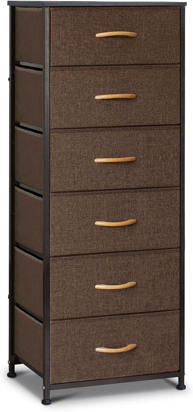 6 Drawer Fabric Dresser with Wooden Top B489