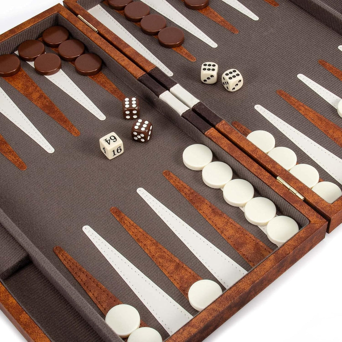 15 Inches Classic Backgammon Set with Leather Case O256671