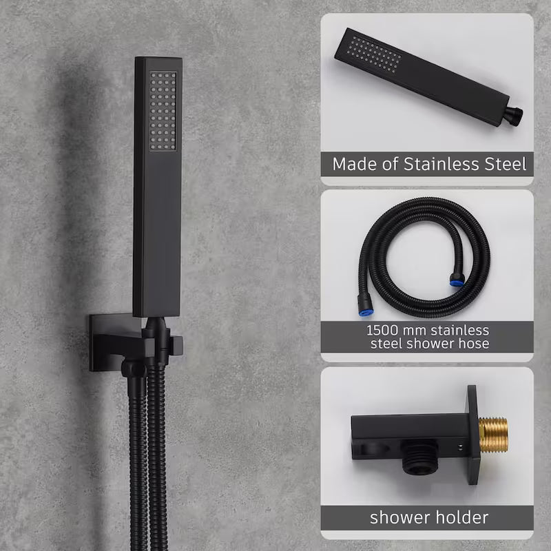 Wall Mount Dual Shower Heads with Hand Shower Faucet in Black O913
