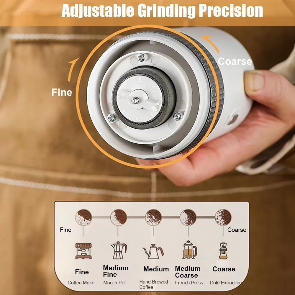 Portable Electric Burr Coffee Grinder 13W 200ml USB Rechargeable Adjustable Cordless Q659