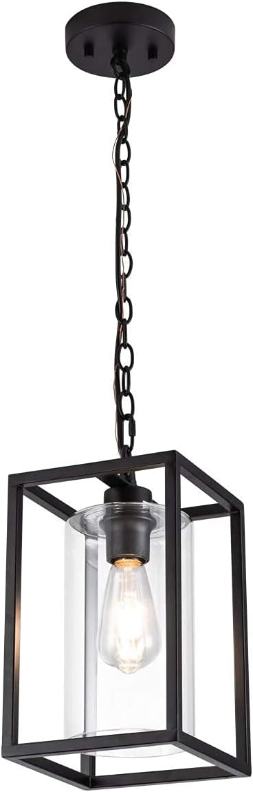 Clear Glass Shade Black Metal Pendant Lighting R40800