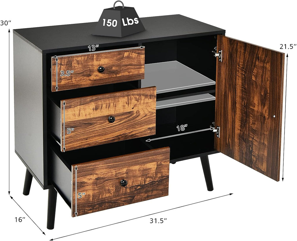 Storage Cabinet Buffet Sideboard with 3 Drawers and Adjustable Shelf H4899