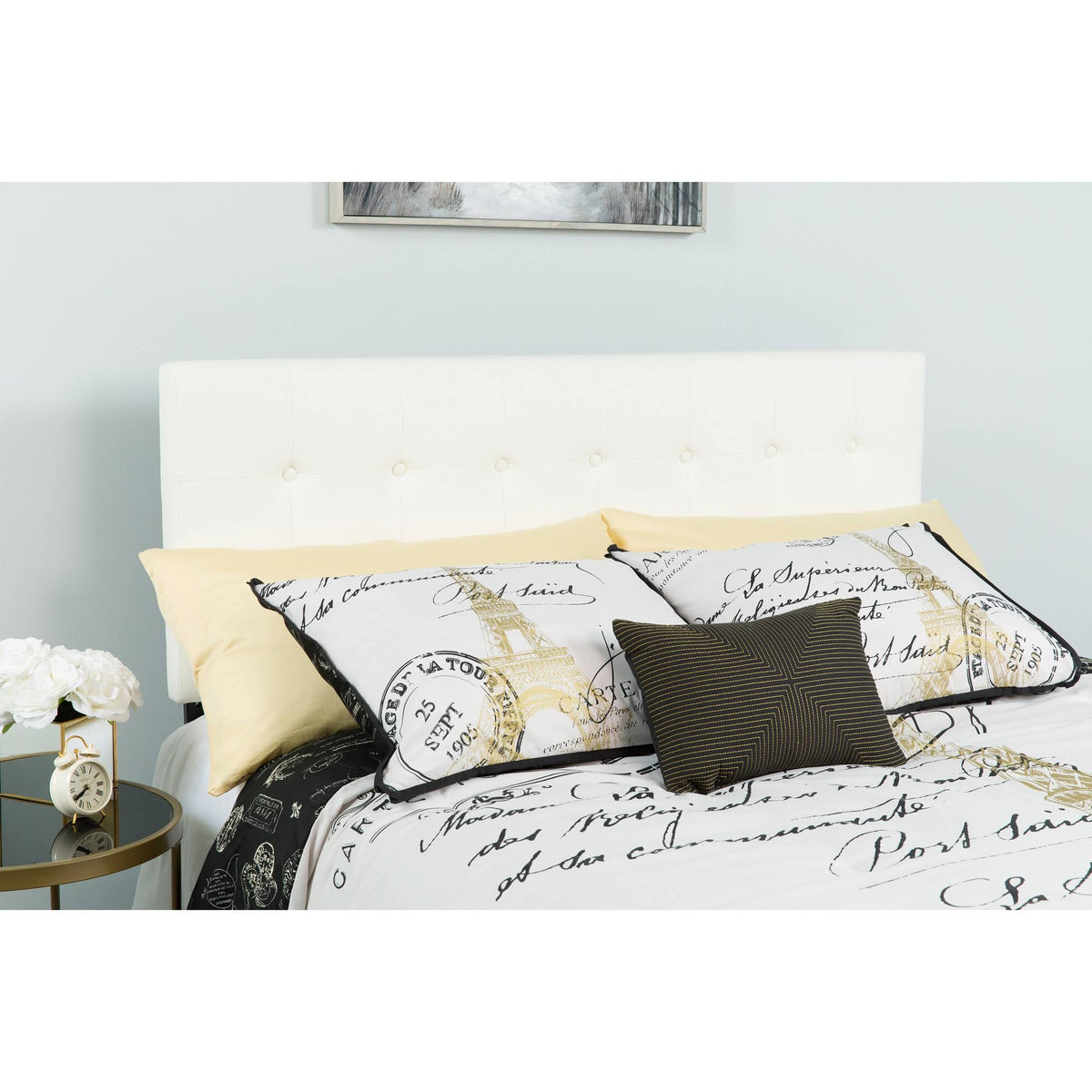 White Upholstered Panel Headboard, Twin O401