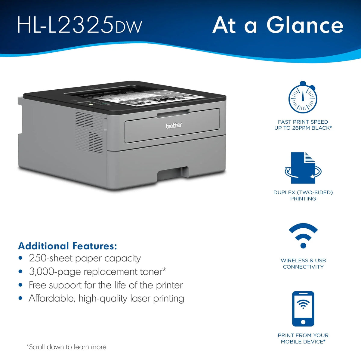 Monochrome Laser Printer with Wireless Networking and Duplex Printing E684734
