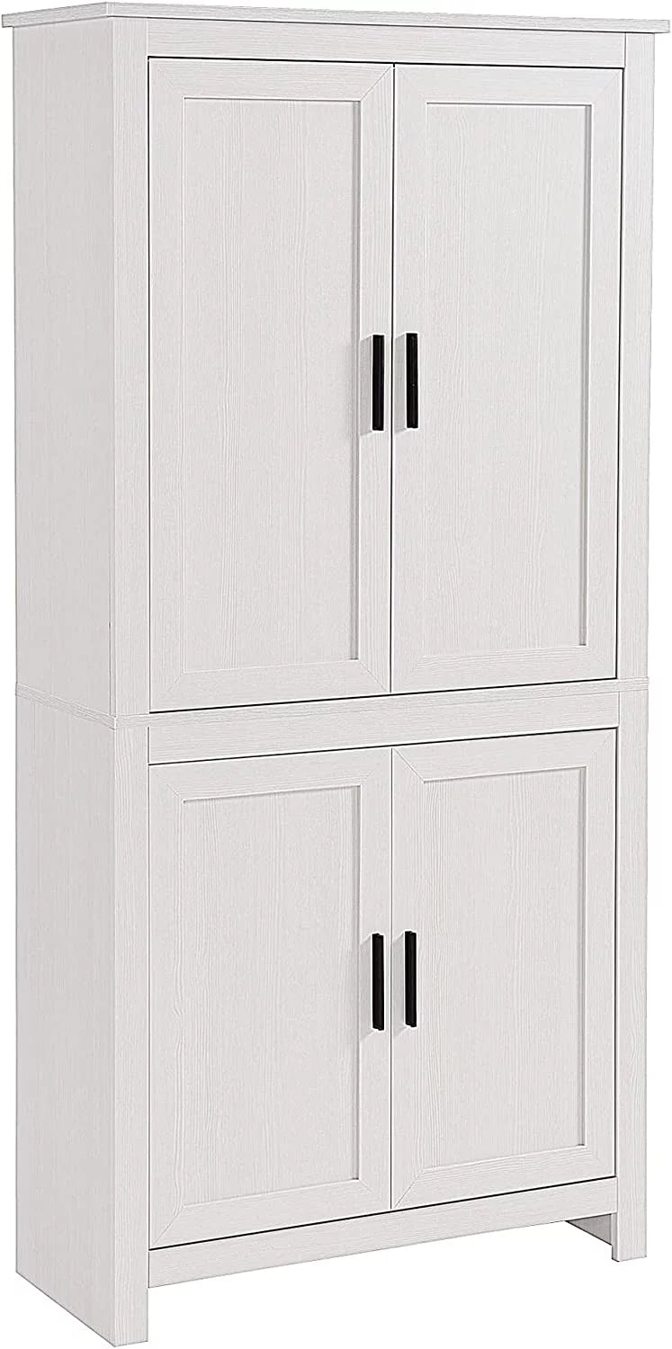 64" 4-Door Oak Kitchen Pantry Cabinet with 3 Adjustable Shelves L78934