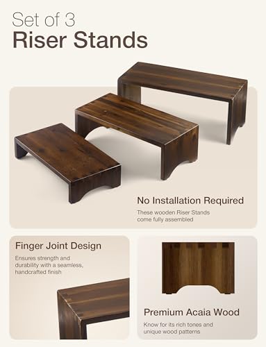 Acacia Wood 3 Tier Display Stands Set of 3 I20655