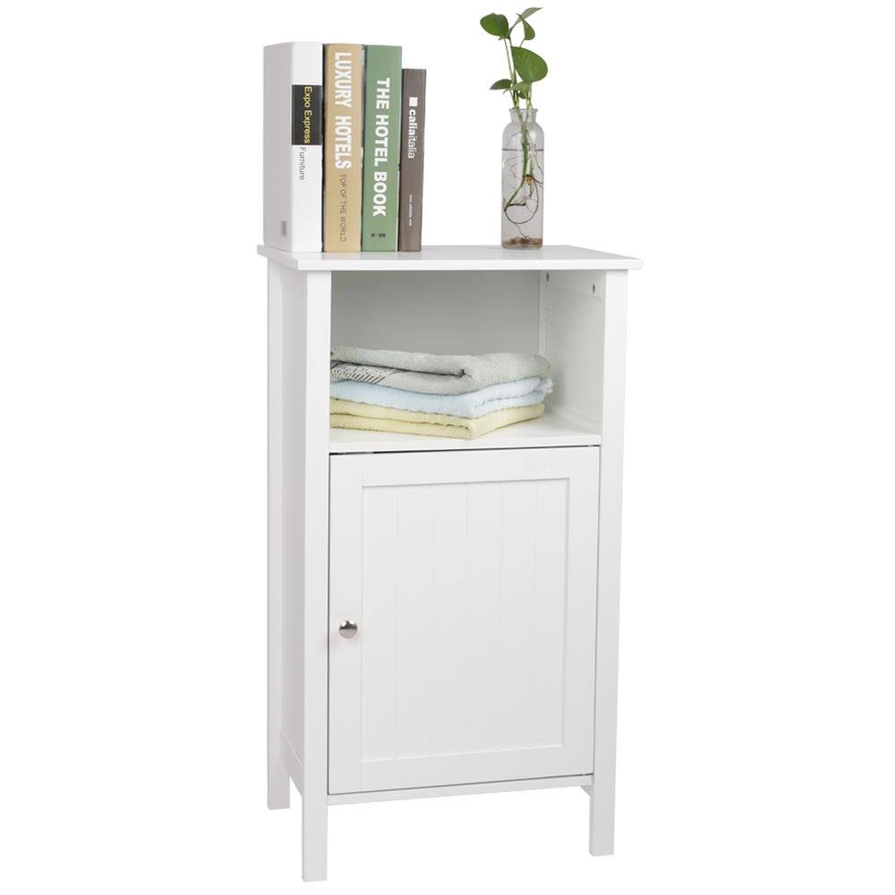 White Wooden Bathroom Floor Cabinet with Adjustable Shelf V23898