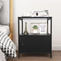 Black Wooden Nightstand with Storage Cabinet and Open Shelves Q831