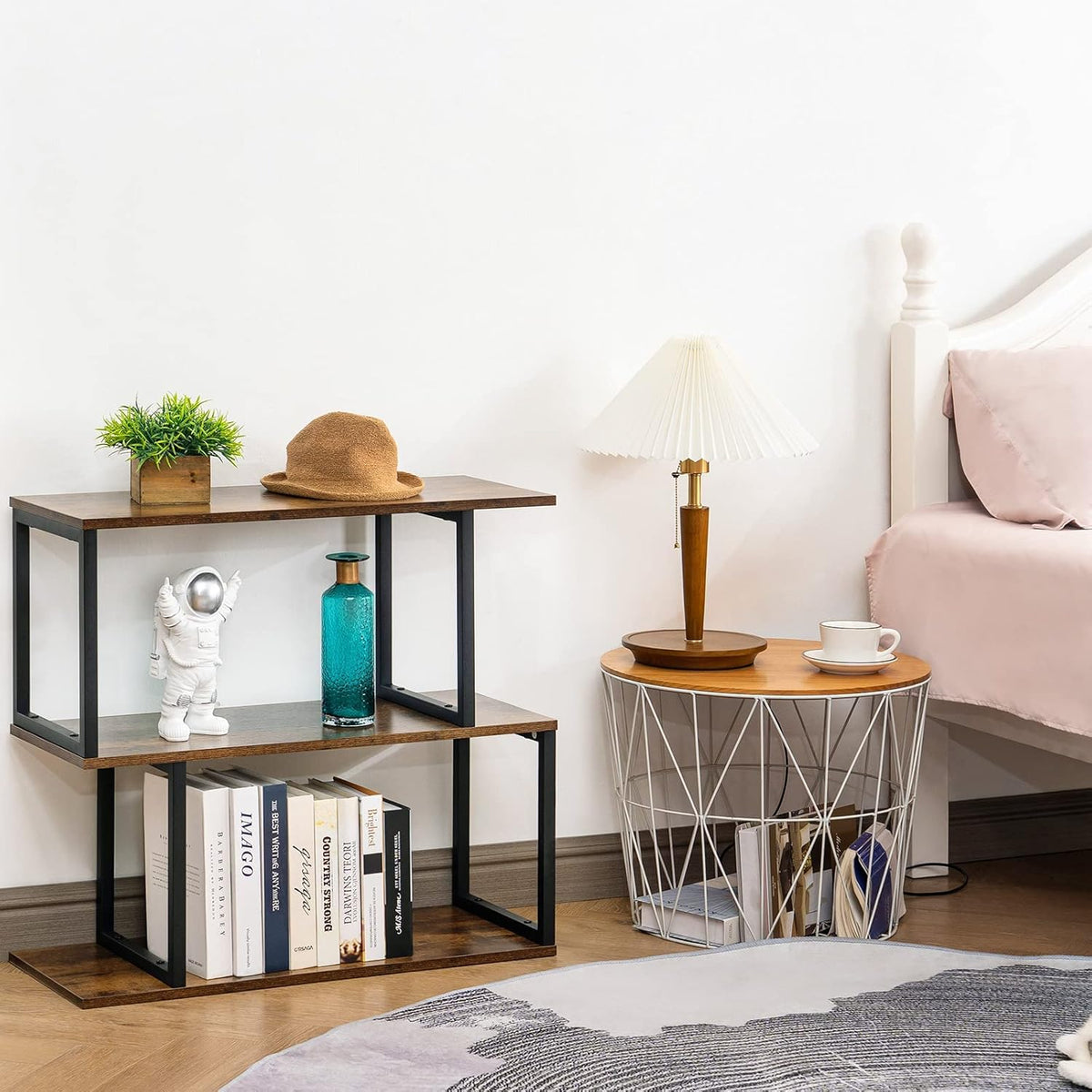 2-Tier S-Shaped Wooden Bookshelf C205