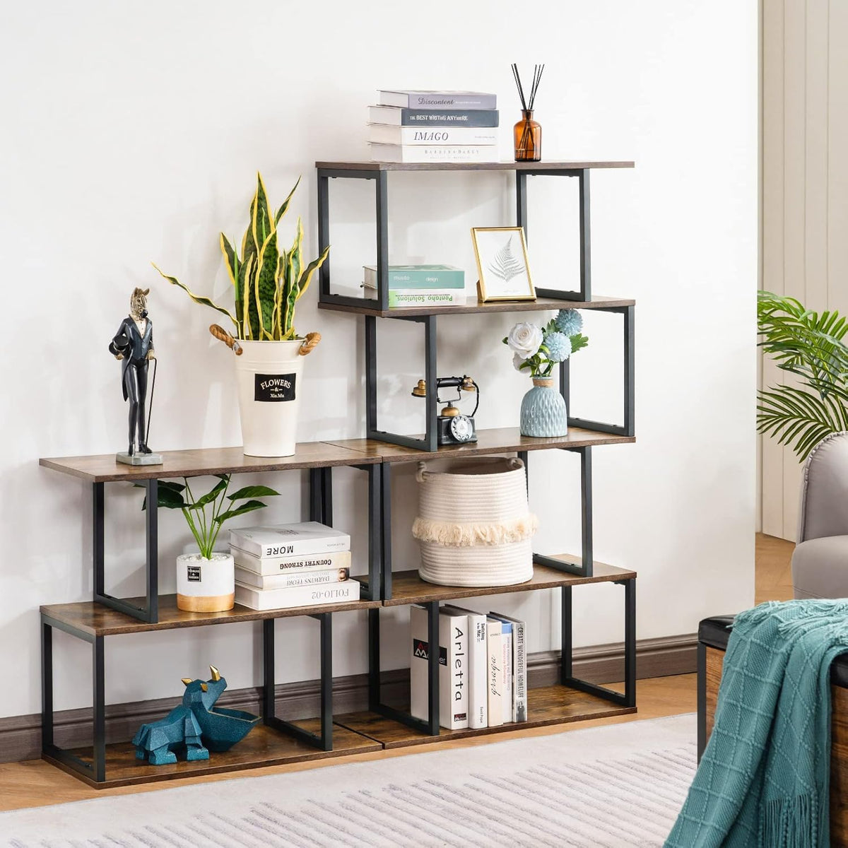 2-Tier S-Shaped Wooden Bookshelf C205