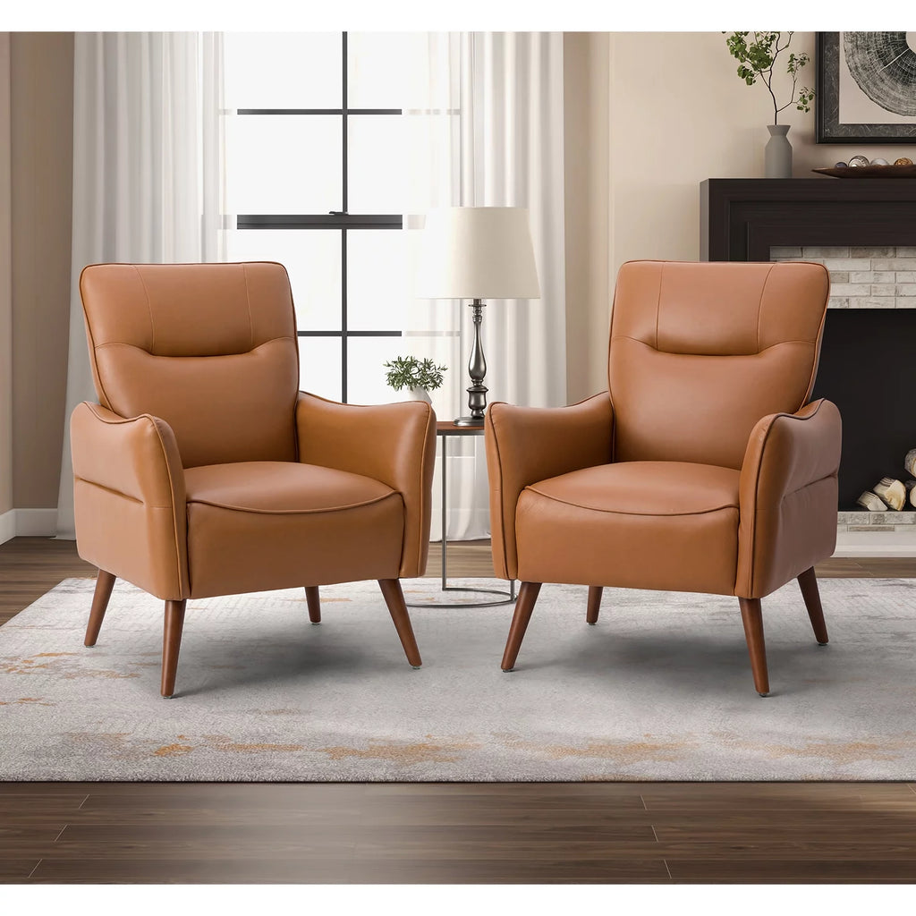 Faux Leather Tufted Accent Chair Set of 2 Wood Legs K851810