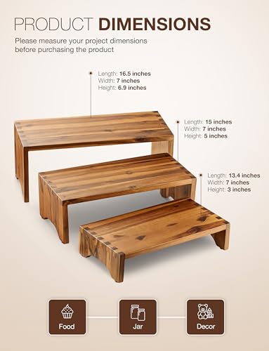 Acacia Wood 3 Tier Display Stands Set of 3 I20655