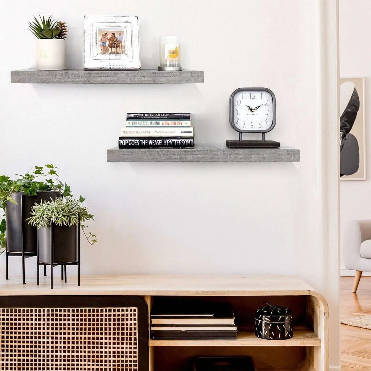 24" Floating Wall Shelves Set of 2 Grey T25375