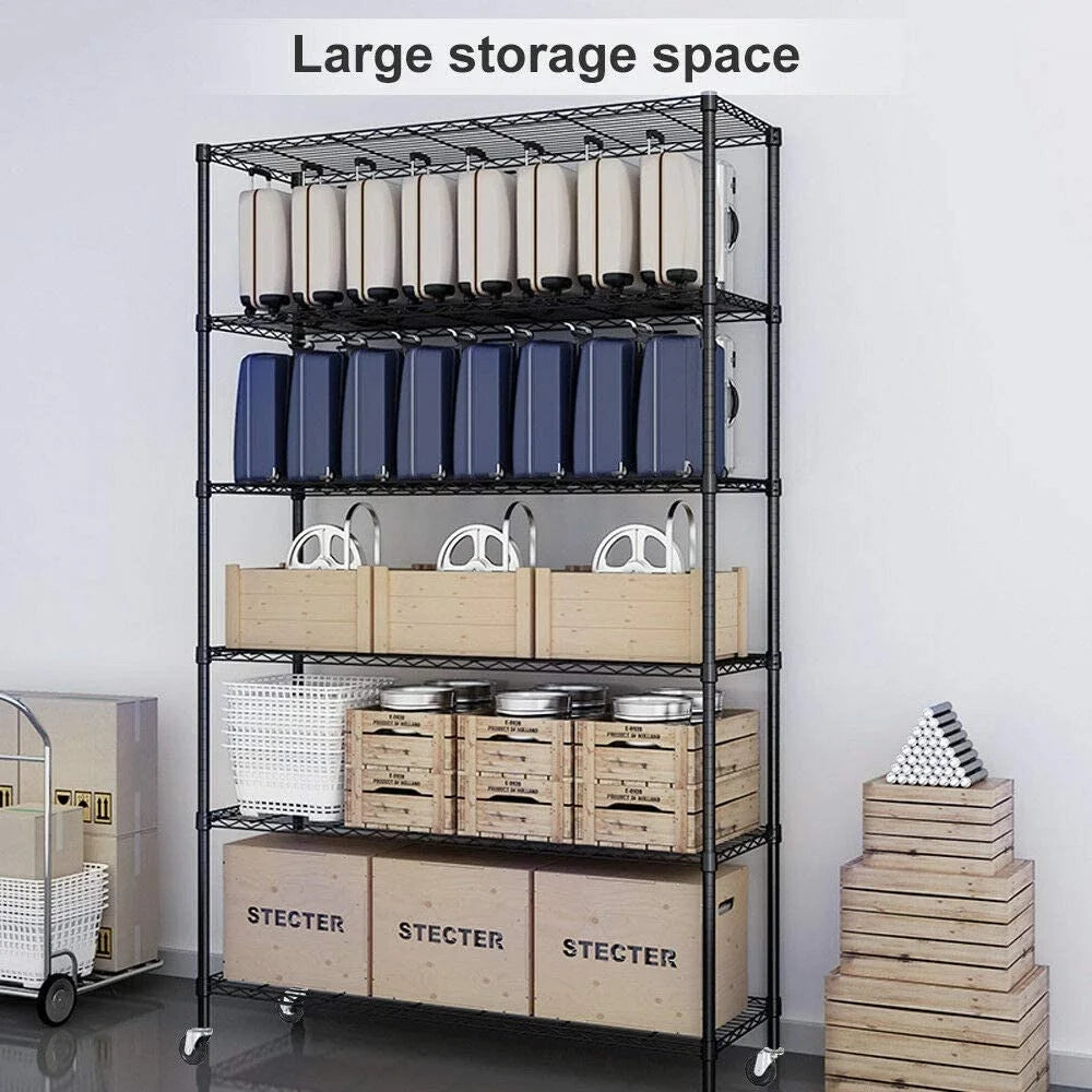 6 Tier Adjustable Heavy Duty Metal Wire Shelving Unit with Wheels P788