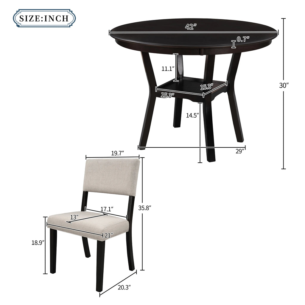42" 5-Piece Round Dining Table Set with 4 Upholstered Chairs R665