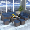 Brown Rattan 7 Pieces Outdoor Dining Set with Red Cushions X7605