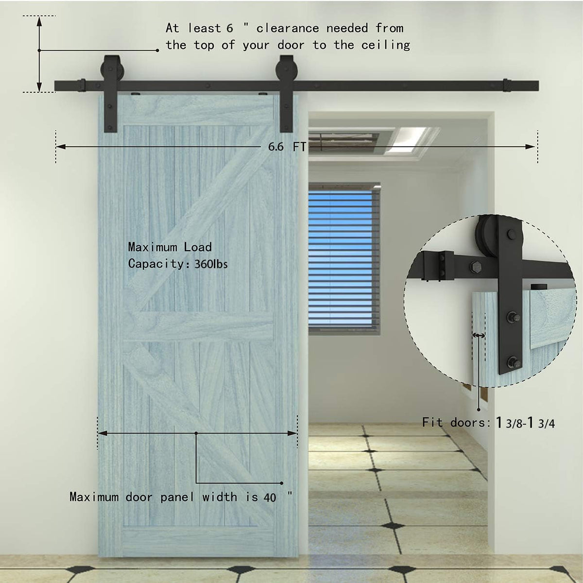 6.6ft Sliding Barn Door Hardware Kit Carbon Steel K597