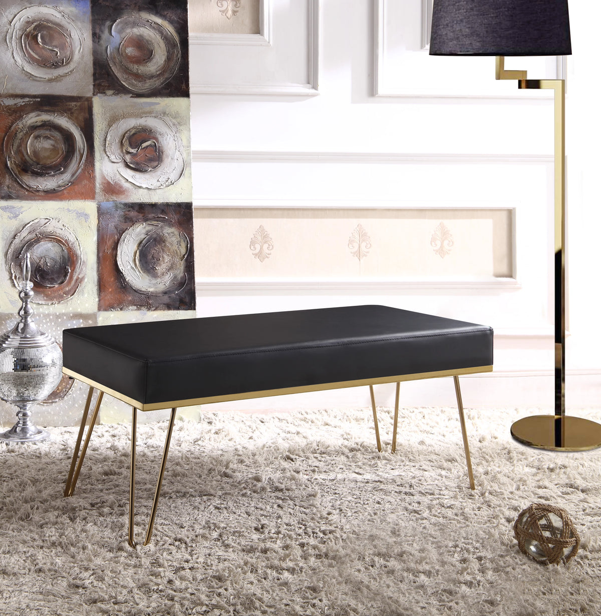 Black PU Leather Upholstered Bench T42095