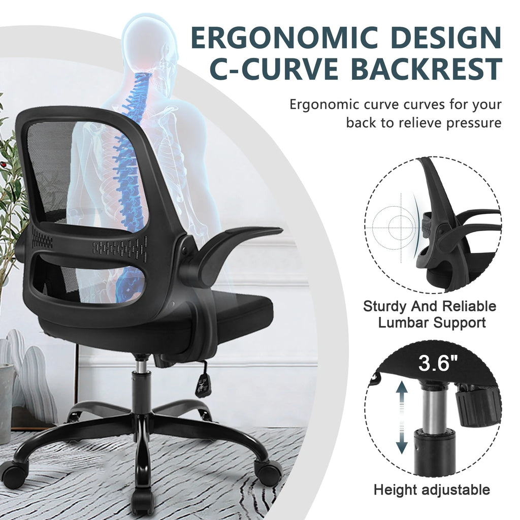 Black Office Chair with Flip-up Armrests S8700