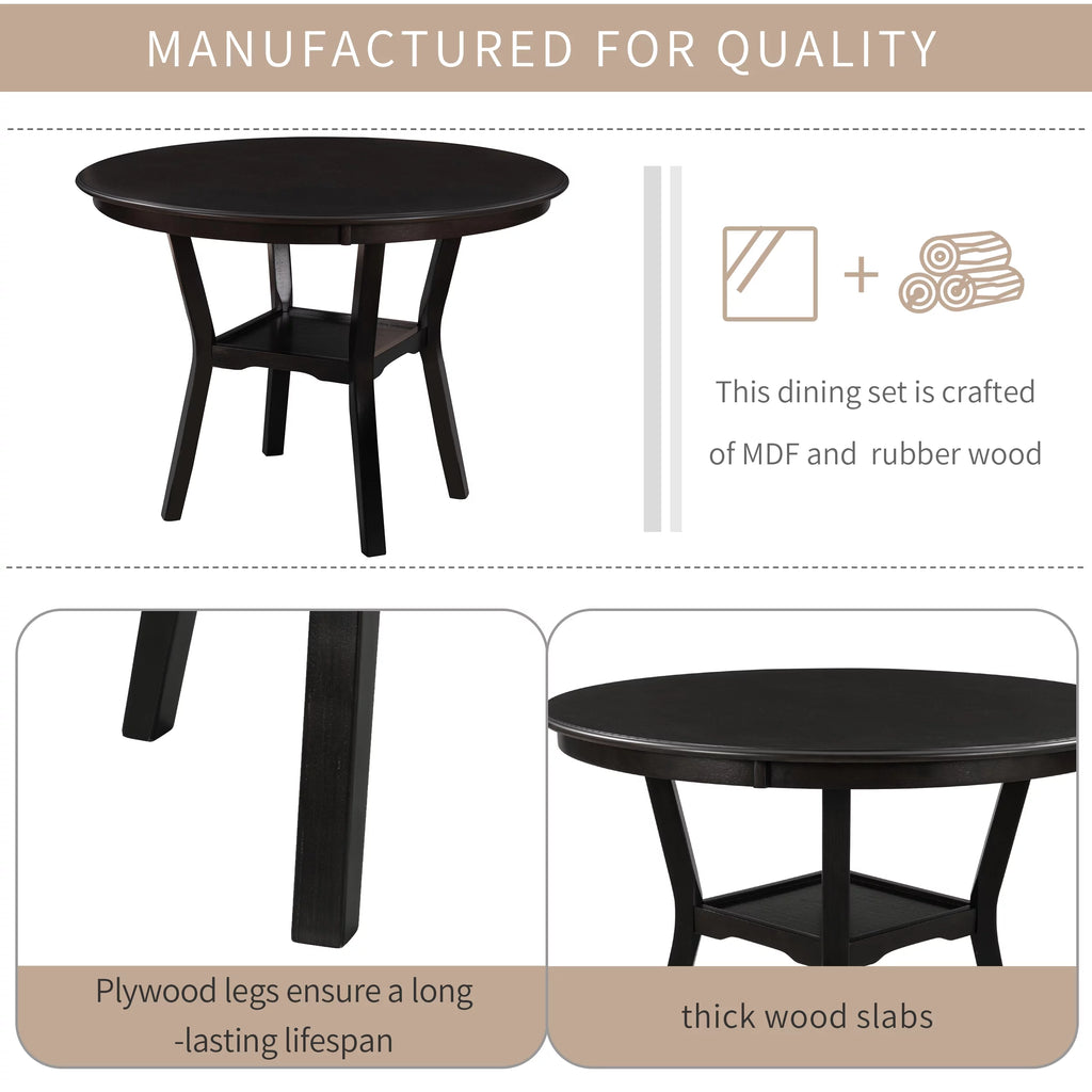 42" 5-Piece Round Dining Table Set with 4 Upholstered Chairs R665