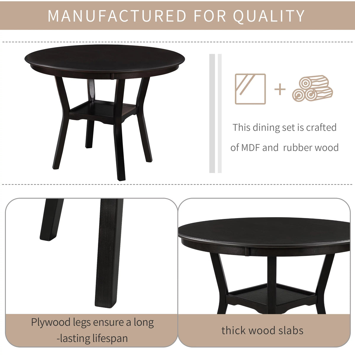 42" 5-Piece Round Dining Table Set with 4 Upholstered Chairs R665