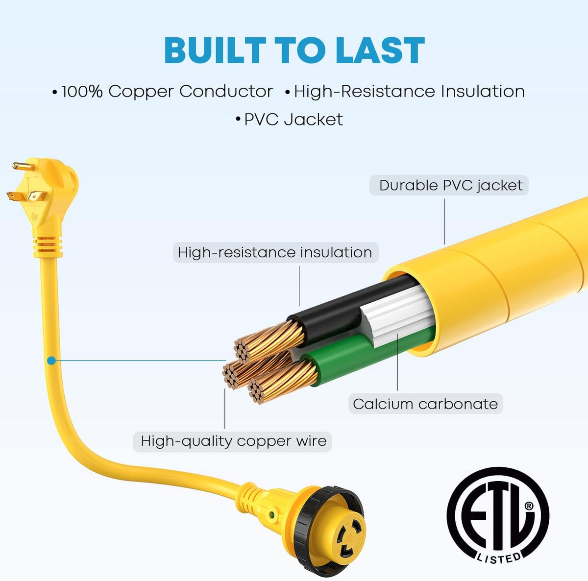 25' 30 Amp RV Power Extension Cord with 15 Amp to 30 Amp Adapter D31253