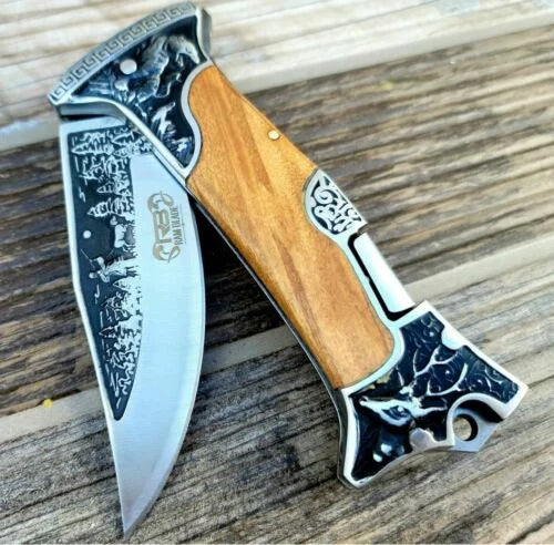 9" Engraved Folding Pocket Knife D5715