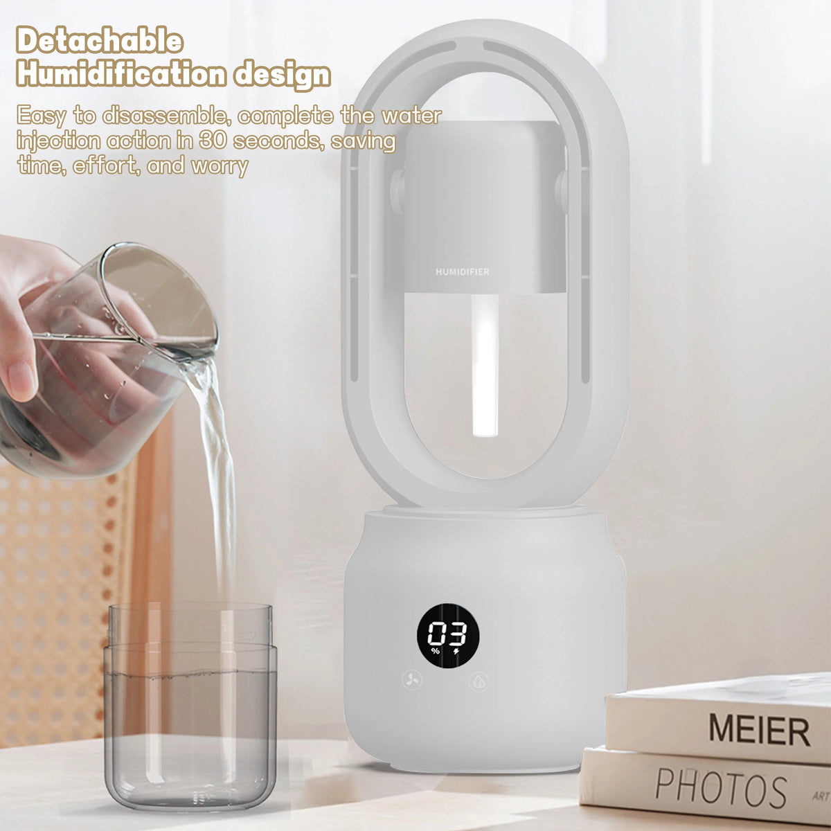 White 3 Speeds Bladeless Tower Fan with Humidifier A229