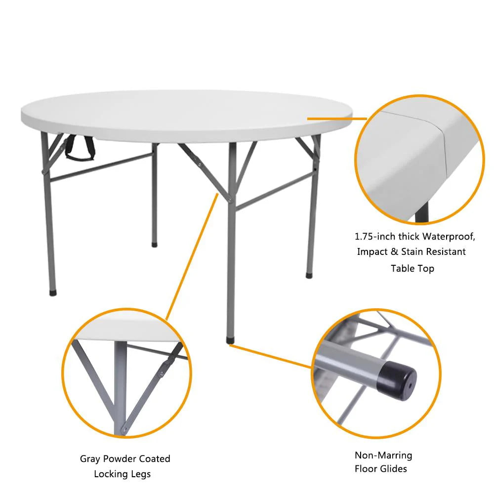 4 Ft White Round Folding Plastic Dining Table K9572