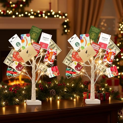 Lighted Birch Tree Christmas Decorations, 2Pack 24 LED Artificial White Trees with Lights S76311