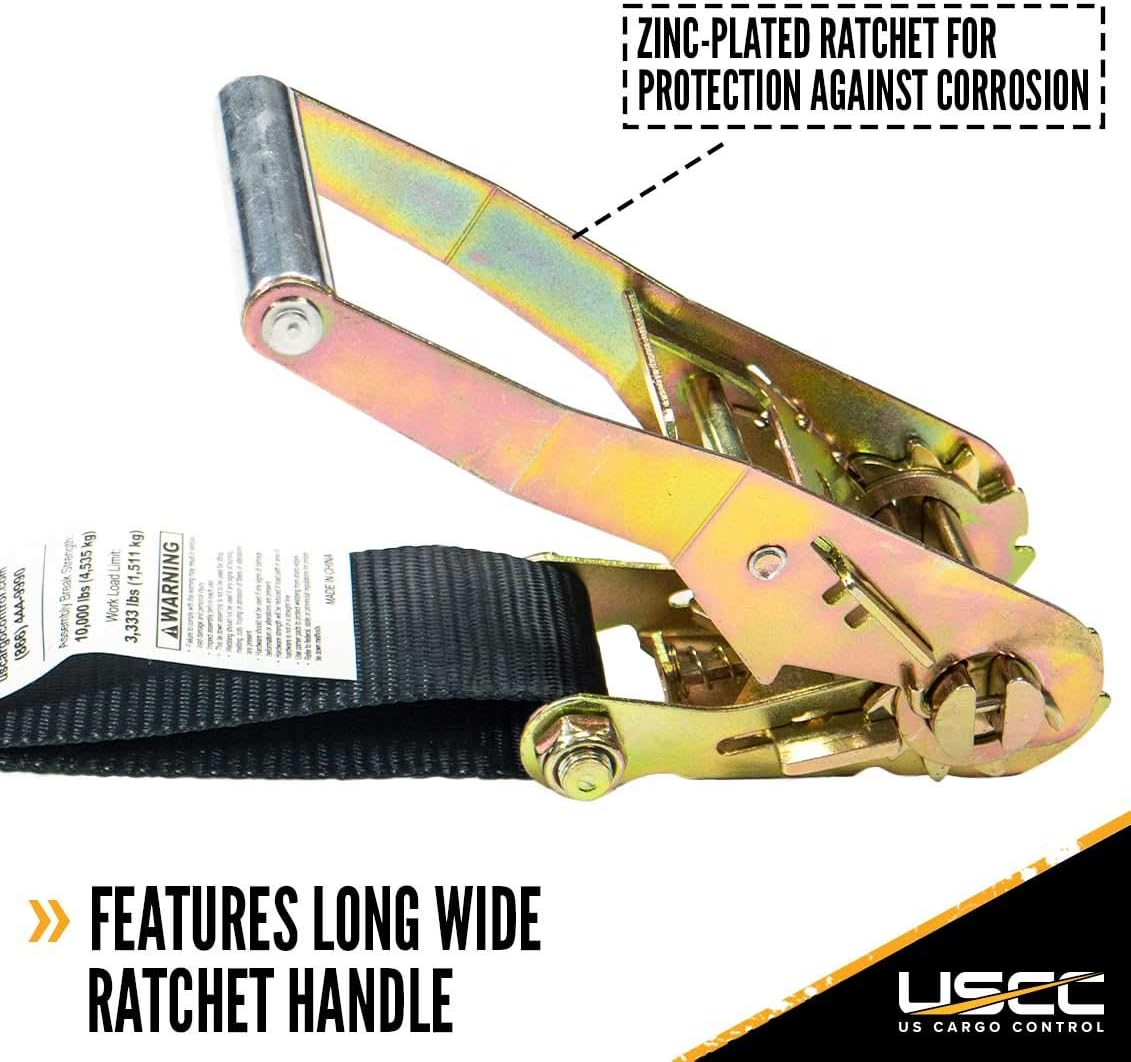 Black 2 Inch x 18 Foot Ratchet Straps with Double J Hooks, 4 Pack I615