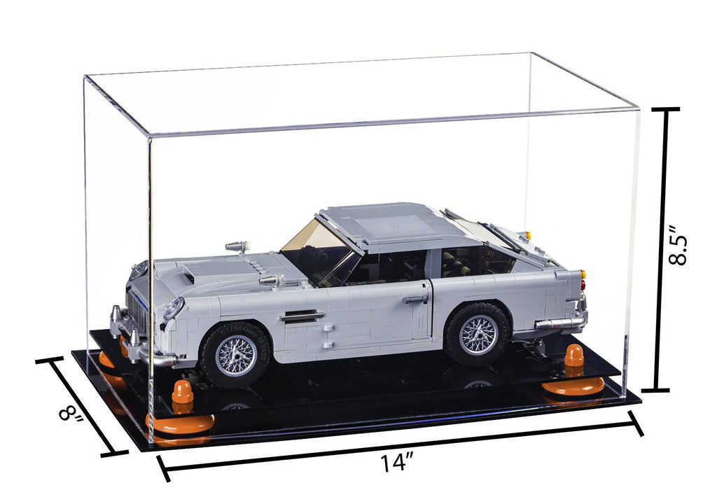 Clear Acrylic Display Case Medium Rectangle Box with Gold Risers 14 inch x 8 inch x 8.5 inch Q21212