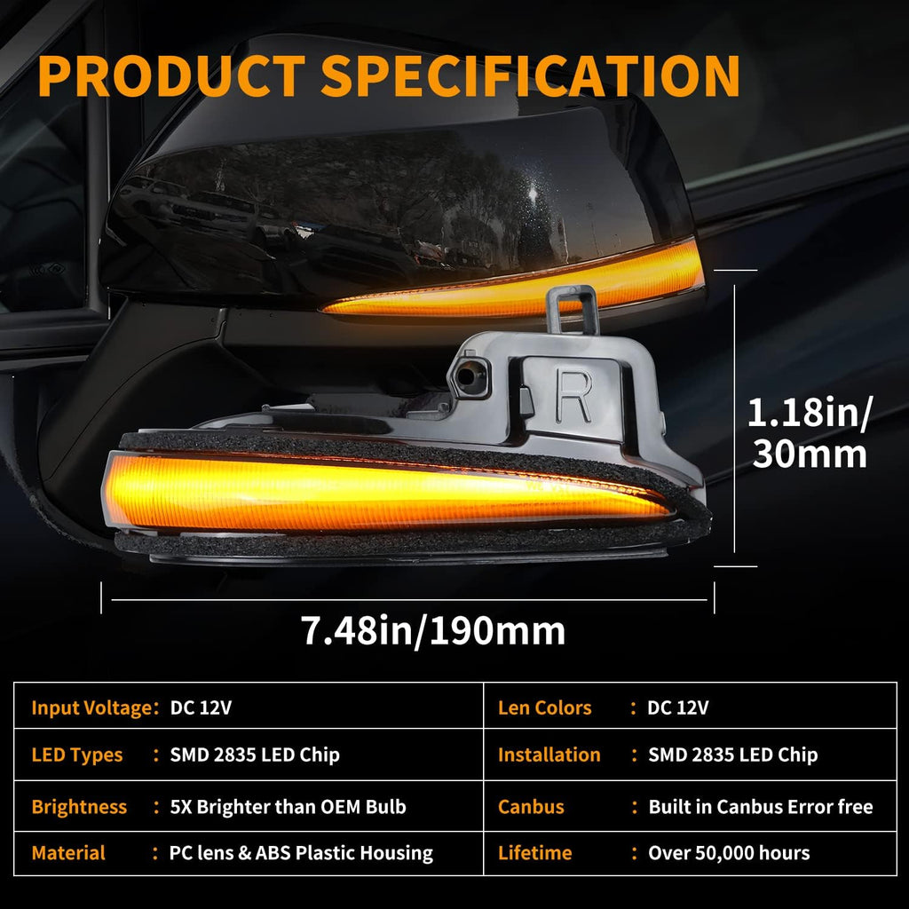 Amber LED Side Mirror Turn Signal Light Indicator Strip Smoked Lens V516