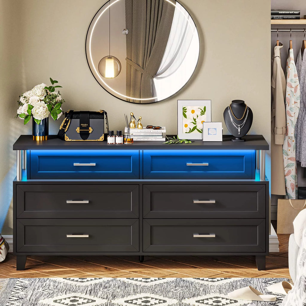 White 8 Drawer Dresser with LED Light U179428