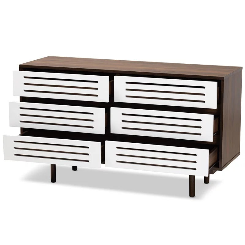Two-Tone Walnut and White 6-Drawer Wood Dresser B88798