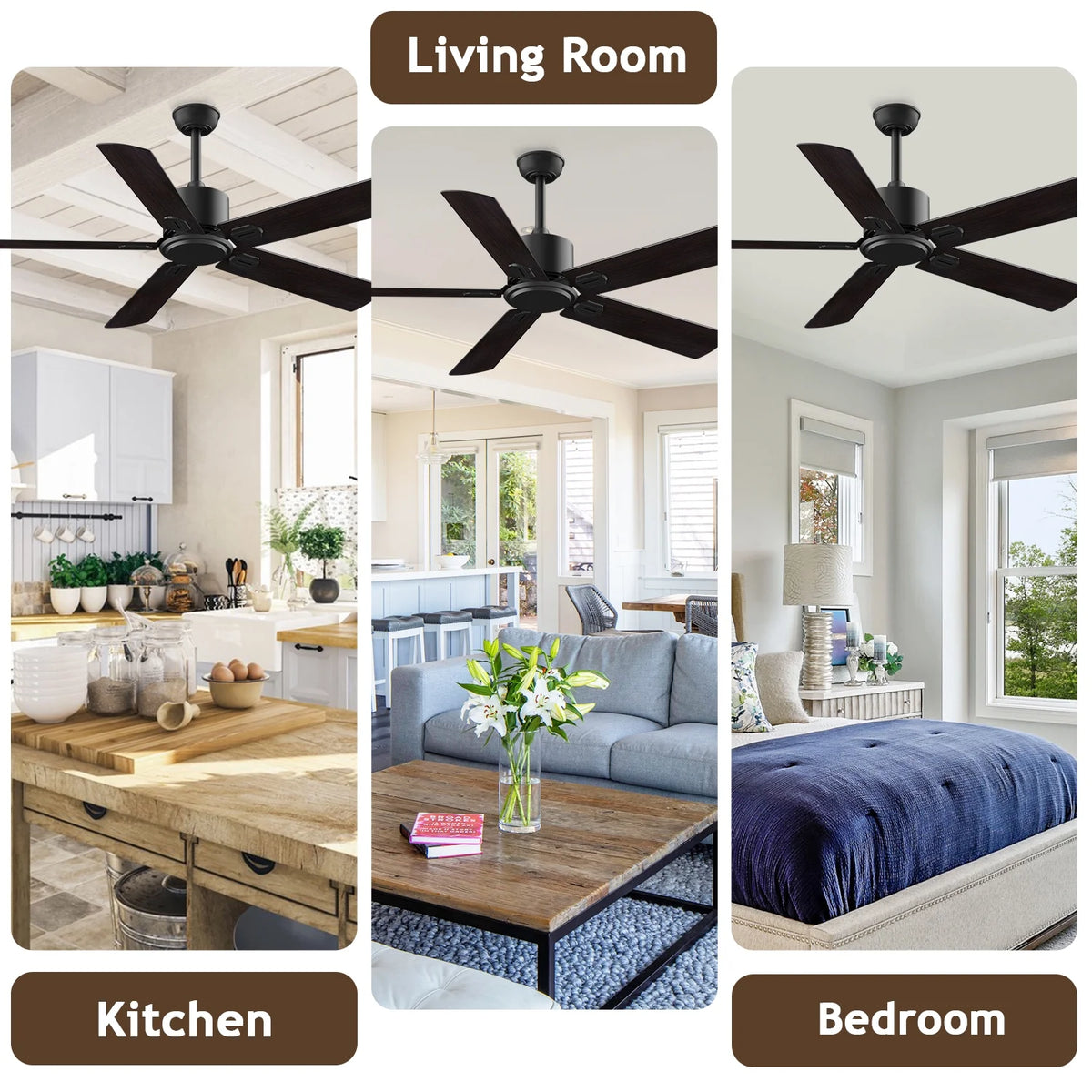 52" Ceiling Fan with Remote Control No Light, 6 Speeds Reversible DC Motor 5 Blades Black/Walnut C56969