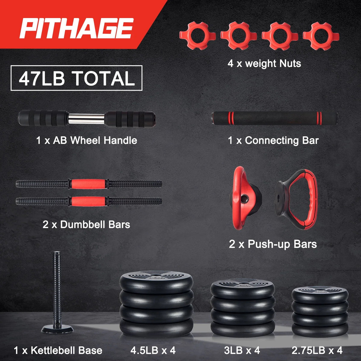 5-in-1 Adjustable Dumbbell Set 45lb Black V267