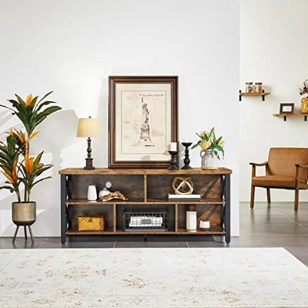 Industrial Wood and Metal TV Stand with Cabinet T317